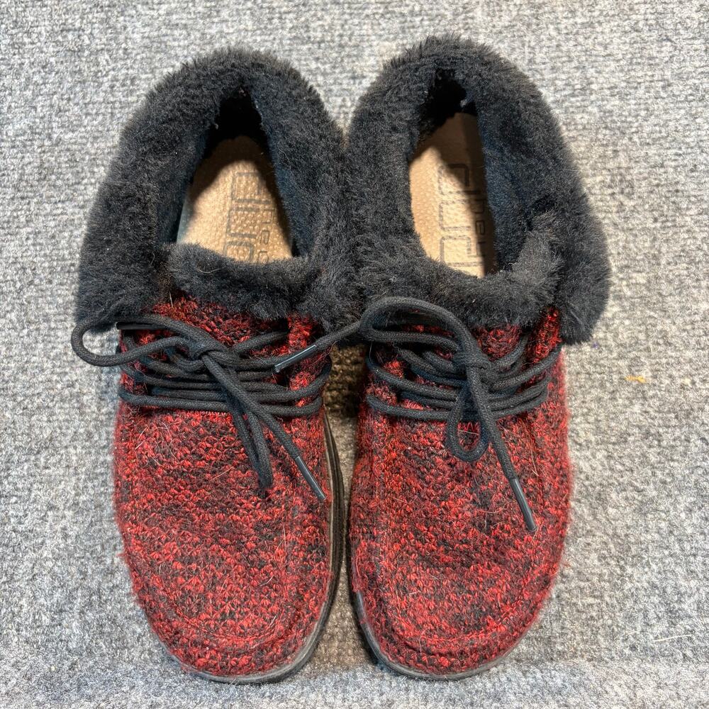 Hey Dude Britt Lumberjack Red Faux Fur Cuff Ankle Bootie Comfort Shoes Womens 8